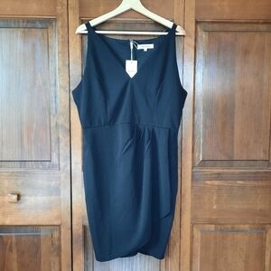 🛍 NWT Manydress black high neckline tulip hem LBD mini dress size XL
